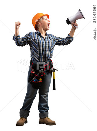 Female factory worker in safety helmet 88142664