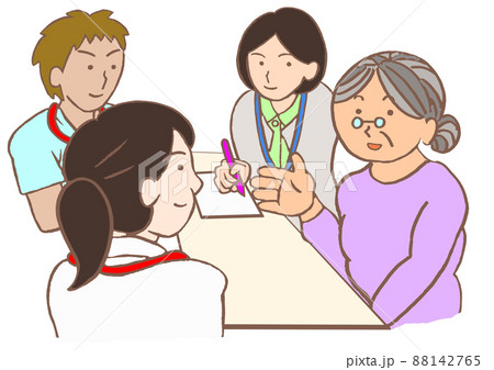 カンファレンス　認知症の女性と精神科医と看護師と精神保健福祉士のイラスト 88142765