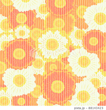 満開に咲いた鮮やかなポピーの花のレトロな背景イラスト 88143423