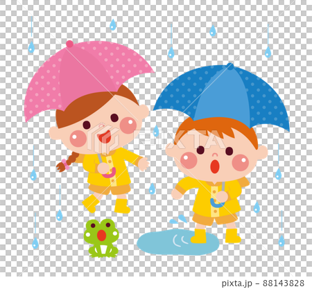 雨の日に水溜りで遊ぶ子どもたち 88143828