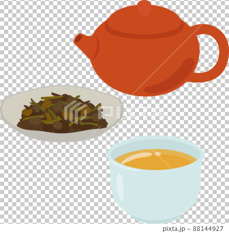 茶杯、茶葉和茶壺中的烏龍茶 88144927