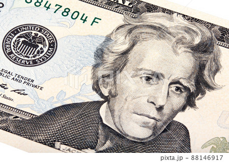 President Jackson on the twenty dollar bill stacked shot 88146917