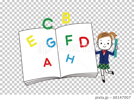 英語の勉強が大好きな女の子のイラスト素材
