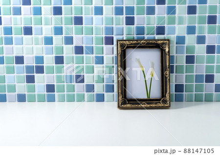 Photo frame and blue tile wall room Photo frame and blue tile wall room 88147105