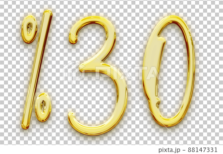 Golden volumetric 3D Text of the inscription 30% isolated cut out 88147331