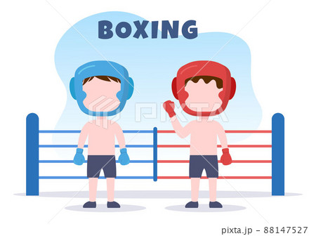 Professional Boxing Sport Wearing Boxer, Ring, Belt, Punch Bags, Red Gloves and Helmet When Competing, Sparring or Practicing in Flat Cartoon Illustration Professional Boxing Sport Wearing Boxer, Ring, Belt, Punch Bags, Red Gloves and Helmet When Competing, Sparring or Practicing in Flat Cartoon Illustration 88147527