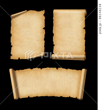 Old Parchment paper scroll set isolated on black. Horizontal and vertical banners 88148238