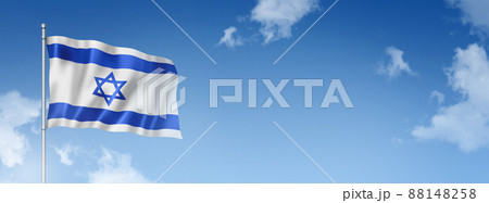 Israeli flag isolated on a blue sky. Horizontal banner Israeli flag isolated on a blue sky. Horizontal banner 88148258