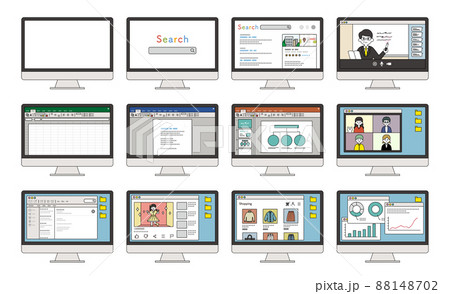パソコン画面イラストセット 88148702