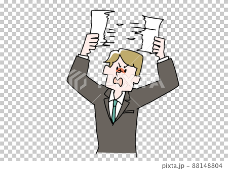 紙を破り捨てているビジネスマン　コミカルな手書きの人物　ベクター、線画にカラー 88148804