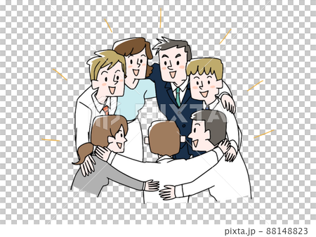 Businessmen standing in a circle Comical hand-drawn characters Vector, line drawing in color 88148823