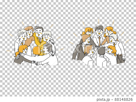 Set of business team working together Comical hand-drawn characters Vector, line art and color 88148826
