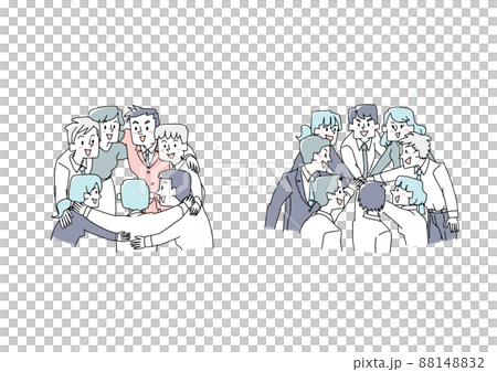 A set of business teams working together Comical handwritten person Vector, line drawing and color A set of business teams working together Comical handwritten person Vector, line drawing and color 88148832