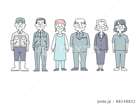 働く高齢の人々のセット　コミカルな手書きの人物　ベクター、線画にカラー 88148852