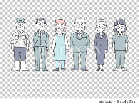 働く高齢の人々のセット　コミカルな手書きの人物　ベクター、線画にカラー 88148852