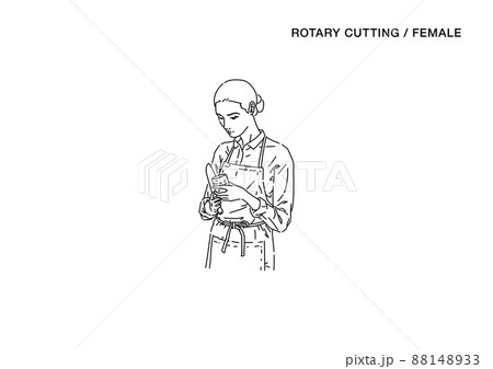 かつらむきをする女性のイラスト（線） 88148933