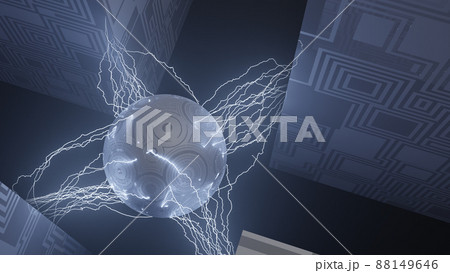 CGライトニング　放電する球体と模様のある立方体 88149646