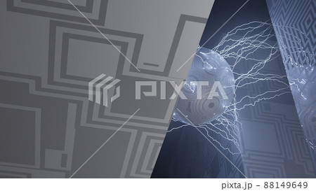CGライトニング　放電する球体と模様のある立方体 88149649