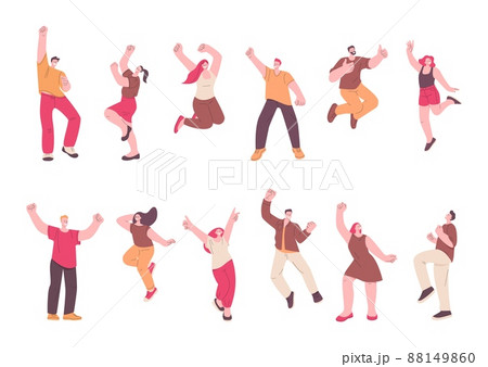 Happy jumping characters. Office women cheers, successful youth celebrating. People freedom, teens or students clipart. Active excited kicky vector person Happy jumping characters. Office women cheers, successful youth celebrating. People freedom, teens or students clipart. Active excited kicky vector person 88149860