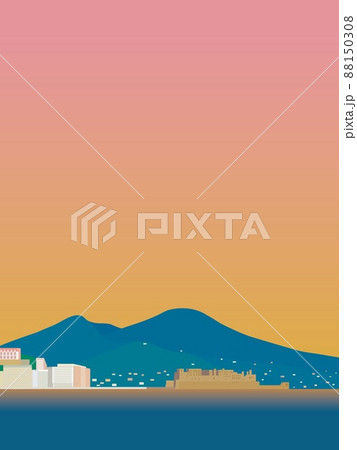 ナポリ　napoli　ヴェスヴィオ火山　monte　vesuvio　卵城　夕景 88150308