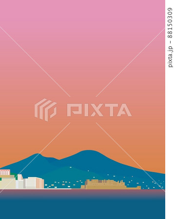 ナポリ　napoli　ヴェスヴィオ火山　monte　vesuvio　卵城　夕景 88150309
