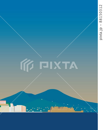 ナポリ napoli ヴェスヴィオ火山 monte vesuvio 卵城 夕景 ナポリ napoli ヴェスヴィオ火山 monte vesuvio 卵城 夕景 88150312