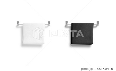 Blank black and white big towel on heated rail mockup Blank black and white big towel on heated rail mockup 88150416