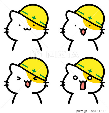 工事現場スタッフのかわいいねこのキャラクターの表情イラストセットのイラスト素材