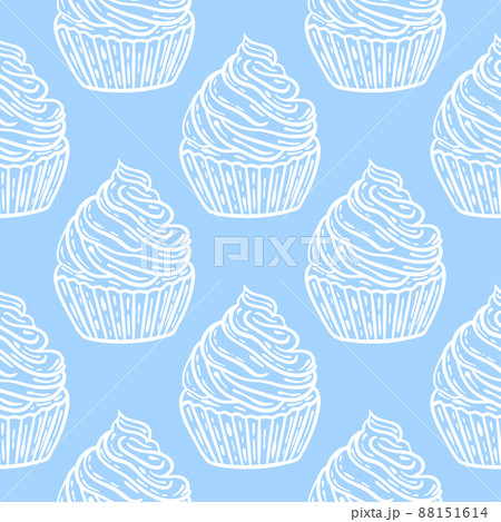 White cakes on blue sky background seamless pattern White cakes on blue sky background seamless pattern 88151614