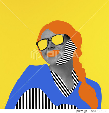 Fashion model in digital outfit. Contemporary colorful and conceptual bright art collage. Modern design. Ideas, inspiration. 88152329