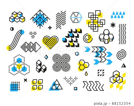 Memphis shapes element. Design black icon, 90s lines geometry collection. Abstract dot and circle figures, art minimal graphic tidy vector set 88152354