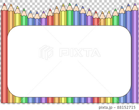 虹色の色鉛筆のフレーム素材 主線ありのイラスト素材