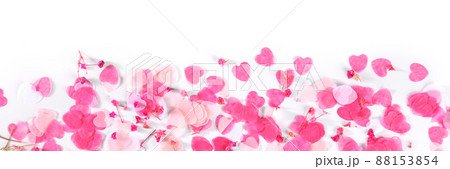 Valentine day or wedding panorama with pink hearts and flowers confetti 88153854
