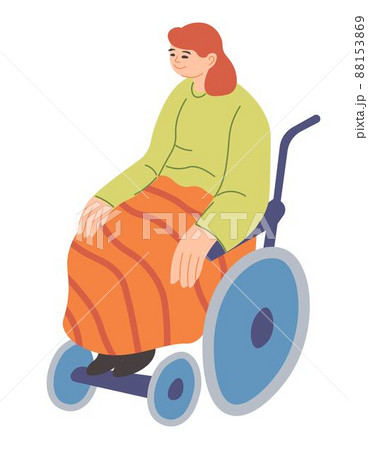 Female character on wheelchair, disability vector Female character on wheelchair, disability vector 88153869