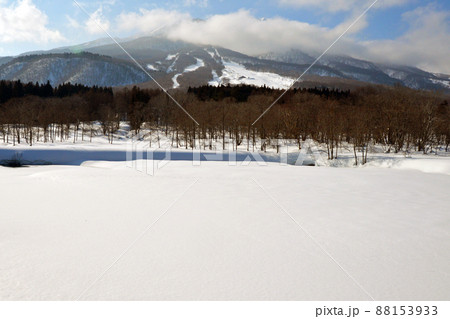 雪深い妙高高原いもり池と杉ノ原スキー場 雪深い妙高高原いもり池と杉ノ原スキー場 88153933