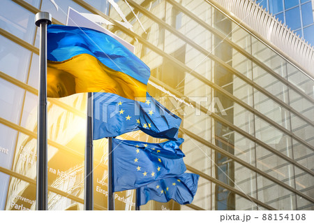 Flags of Ukraine and European Union 88154108