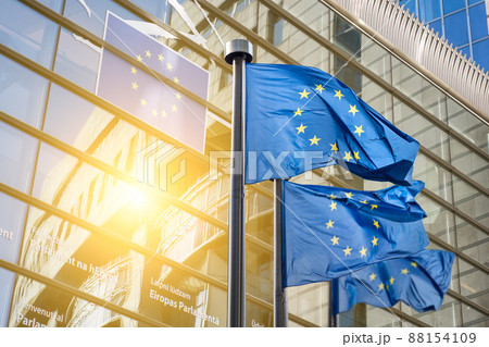 three flags of European Union 88154109