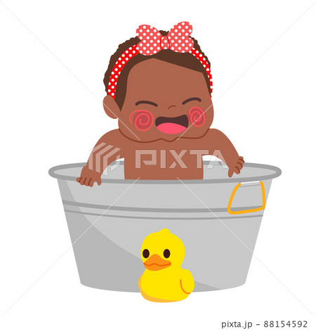 Happy little cute kid girl sitting in bath tub playing in bathroom. Hygiene children lifestyle concept 88154592