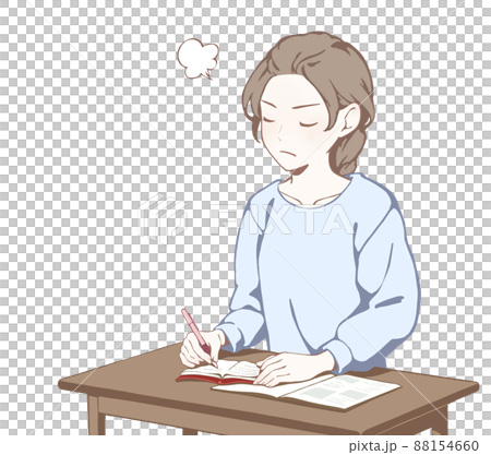 机に向かい文字を書く女性(怒る/ぷんぷん) 88154660