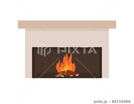 Interior fireplace with mantelpiece and flame flat vector illustration isolated. 88156866