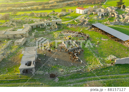 Buildings in abandoned traditional village used for a goat farm in Cyprus 88157127