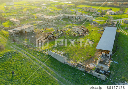 Goat farm in abandoned traditional village in Cyprus, aerial view 88157128