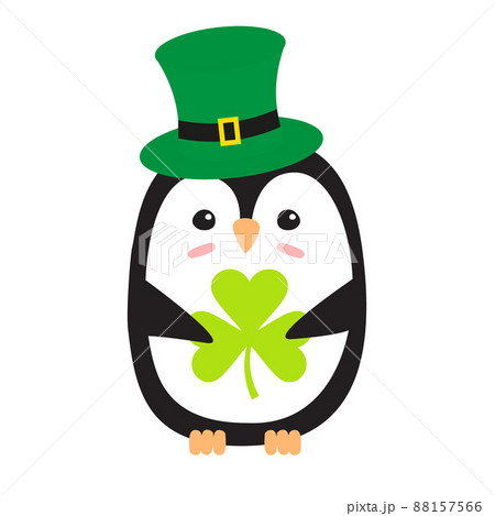 Vector flat penguin with leprechaun and trefoil Vector flat penguin with leprechaun and trefoil 88157566