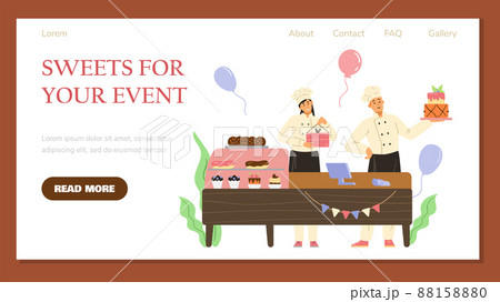 Confectionery and pastry shop, making sweets for events, vector illustration. 88158880