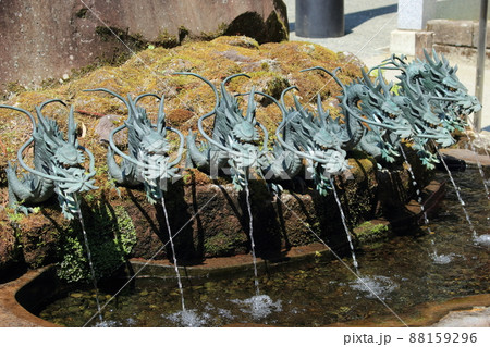 九頭龍神社の龍神の口から流れ出る神聖な水 88159296