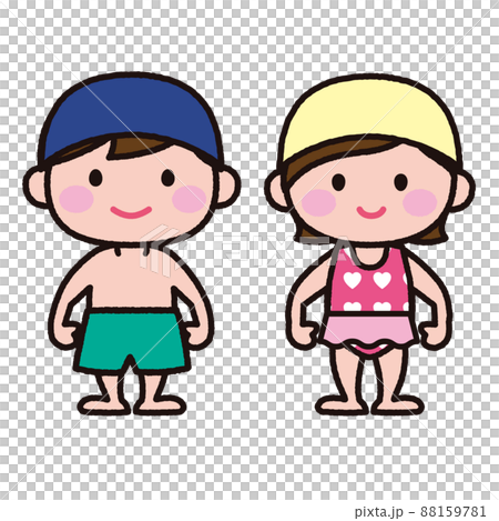 穿泳衣的男孩和女孩 穿泳衣的男孩和女孩 88159781