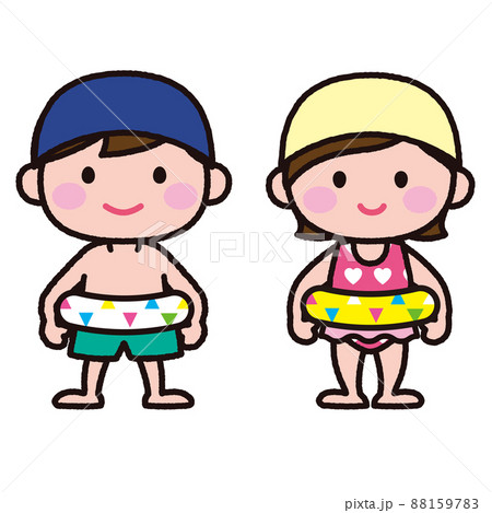 水着で浮き輪を持つ男の子と女の子 88159783
