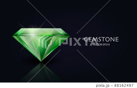 Vector Horizontal Banner with 3d Realistic Green Transparent Gemstone, Diamond, Crystal, Rhinestones Closeup on Black. Jewerly Concept. Design Template, Clipart. Side View Vector Horizontal Banner with 3d Realistic Green Transparent Gemstone, Diamond, Crystal, Rhinestones Closeup on Black. Jewerly Concept. Design Template, Clipart. Side View 88162497