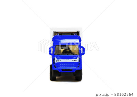 A blue semi-trailer with a white trailer attached. Isolated on a white background. More heavy cars. Transport concepts 88162564