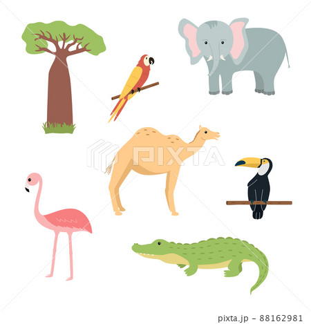 A set of cartoon animals of Africa, vector illustration of cute funny animals 88162981